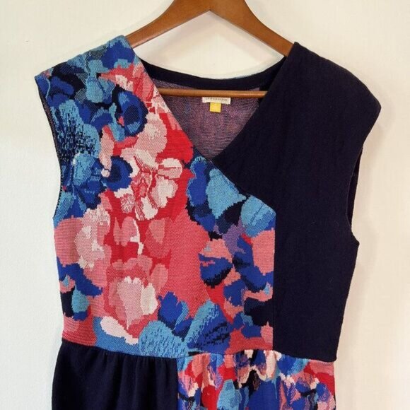 Anthropologie Leifsdottier Blue Floral Cap Sleeve Knit Sweater Dress - Picture 4 of 8